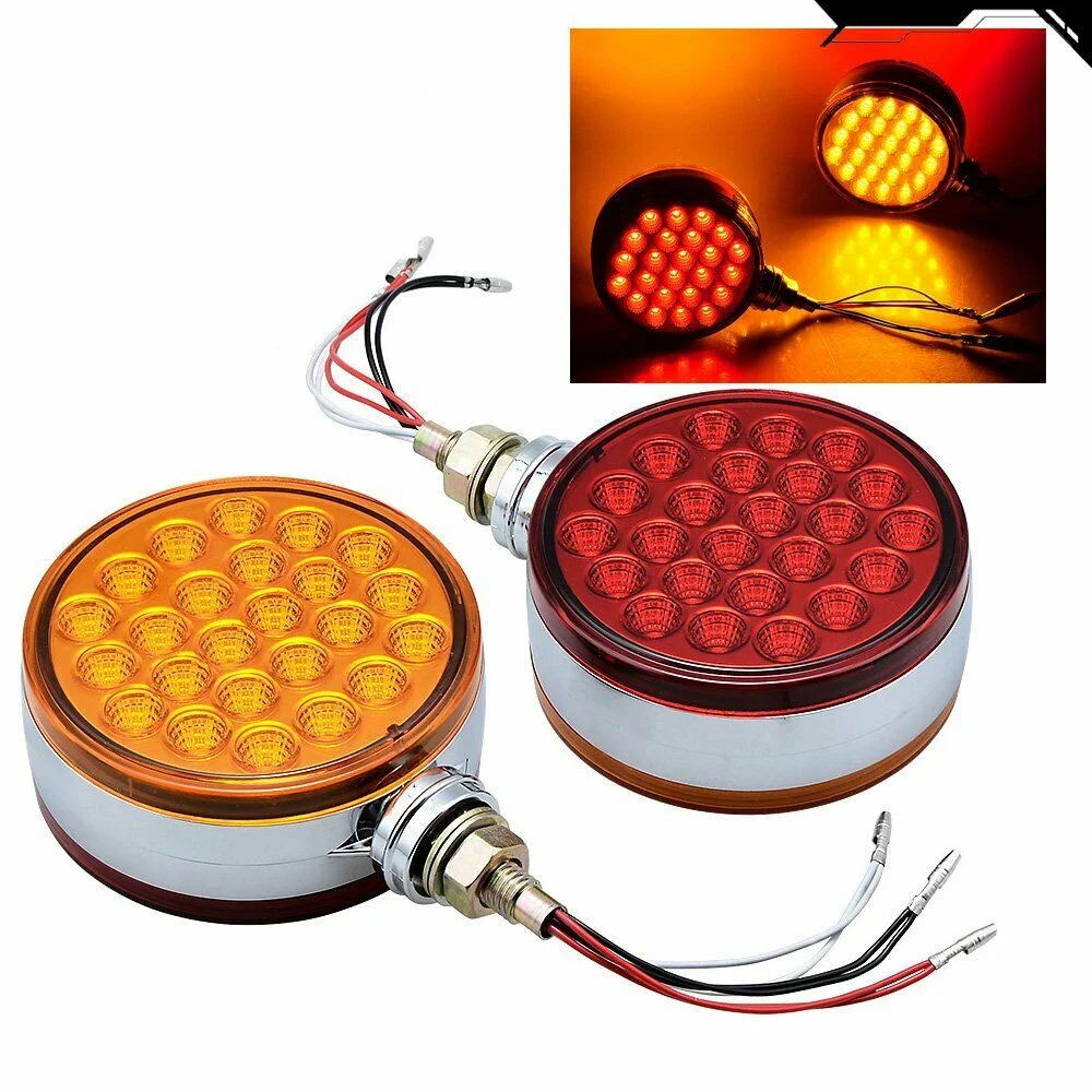 2/1PCS 48 LED Turn Signal Marker Lights Amber Red Pedestal Fender Brake Turn Signal Light Round Double Face Warning Lamp