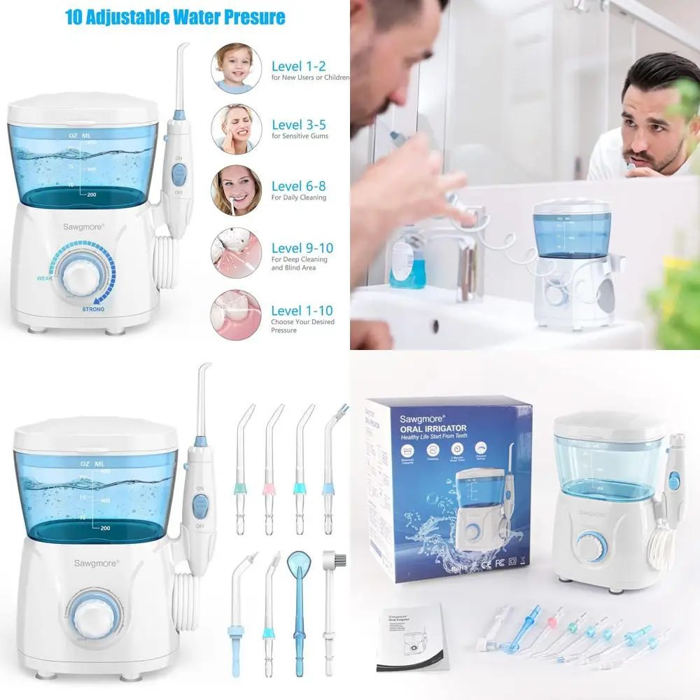 

Электрический ирригатор для полости рта объемом 600 мл с 10 режимами давления и 8 насадками для зубов и брекетов