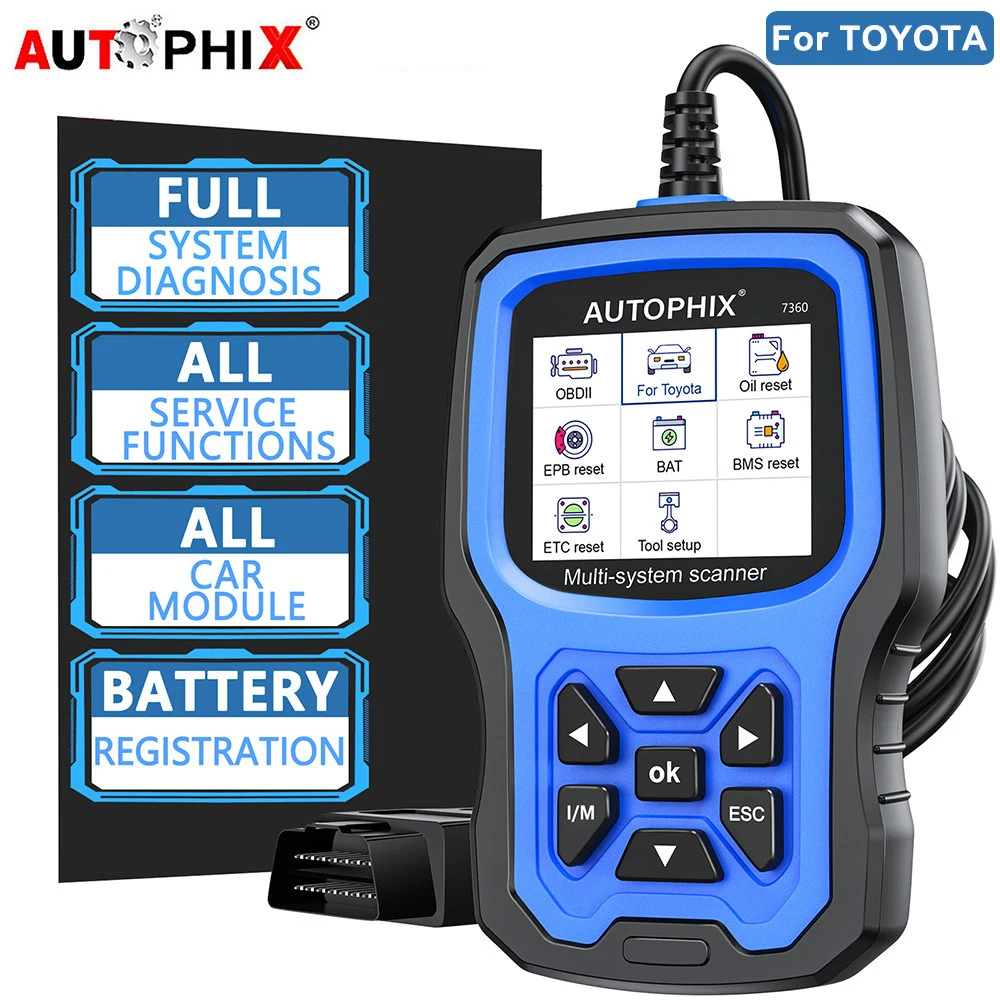 

AUTOPHIX 7360 OBD2 Scanner for TOYOTA for LEXUS for Scion All System Car Diagnostic Tool Engine ABS EPB SRS BMS Oil BAT Reset