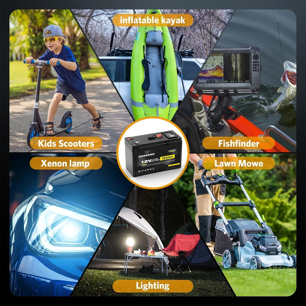 Bateria de lítio lifepo4 12v 150ah, mais de 4000 ciclos profundos, para ups, localizador de peixes de caiaque, painel solar, brinquedos de rodas elétricas, scooter, rádio