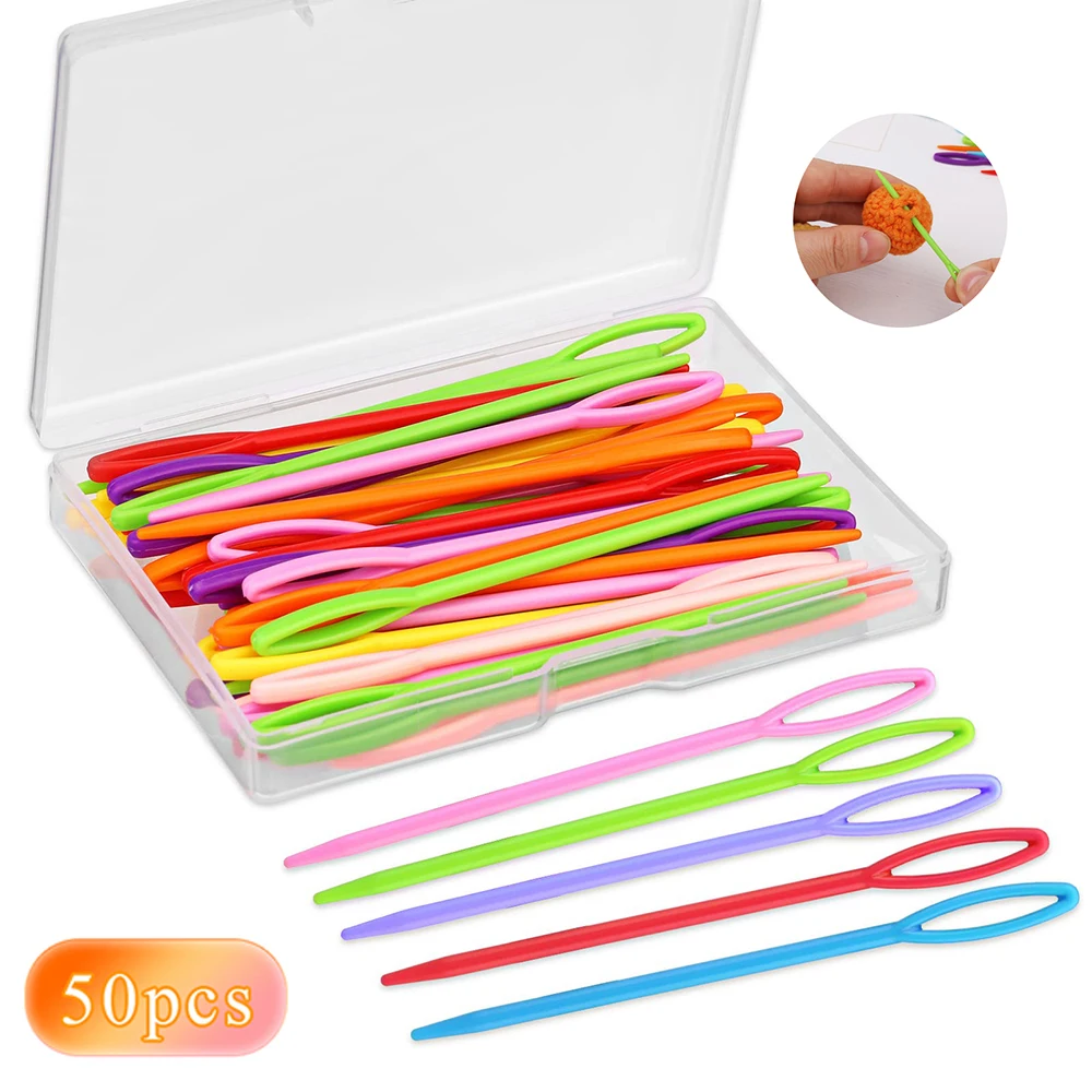 50 teile/satz 7 cm Große Auge Garn Nadeln mit Box Kunststoff Nähen Nadeln Verschiedene Farben Nadel Set für DIY Nähen handgemachte Handwerk