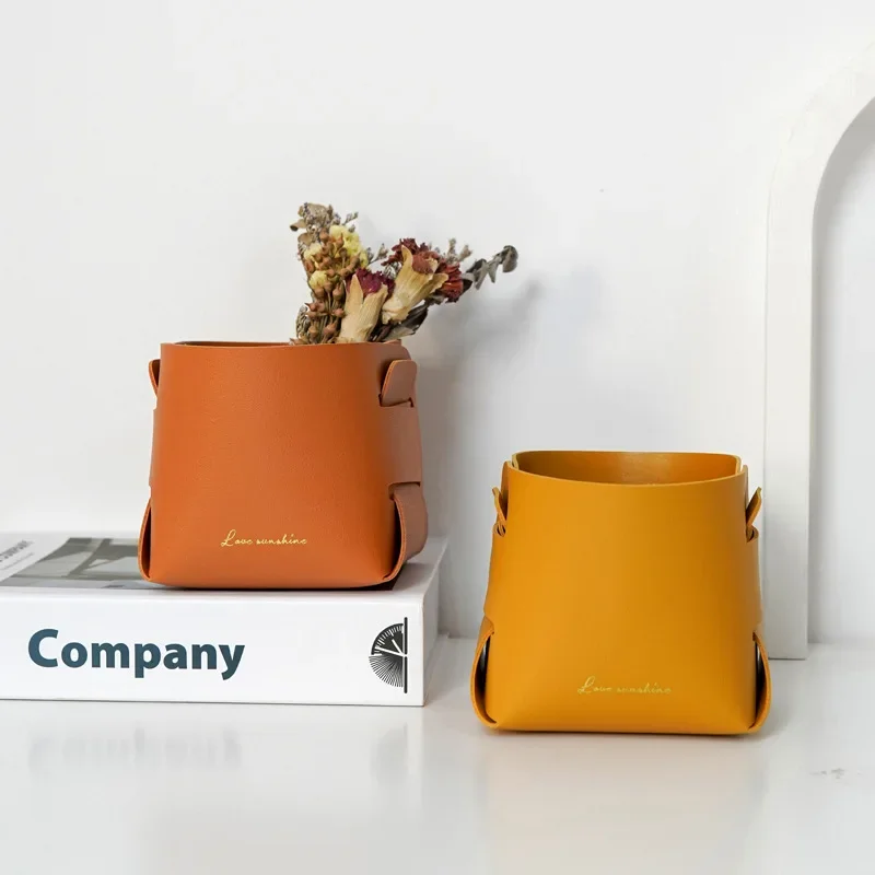 Leather Storage Box Cosmetics Remote Control Pen Key Basket Desktop Sundries Storage Home Organization