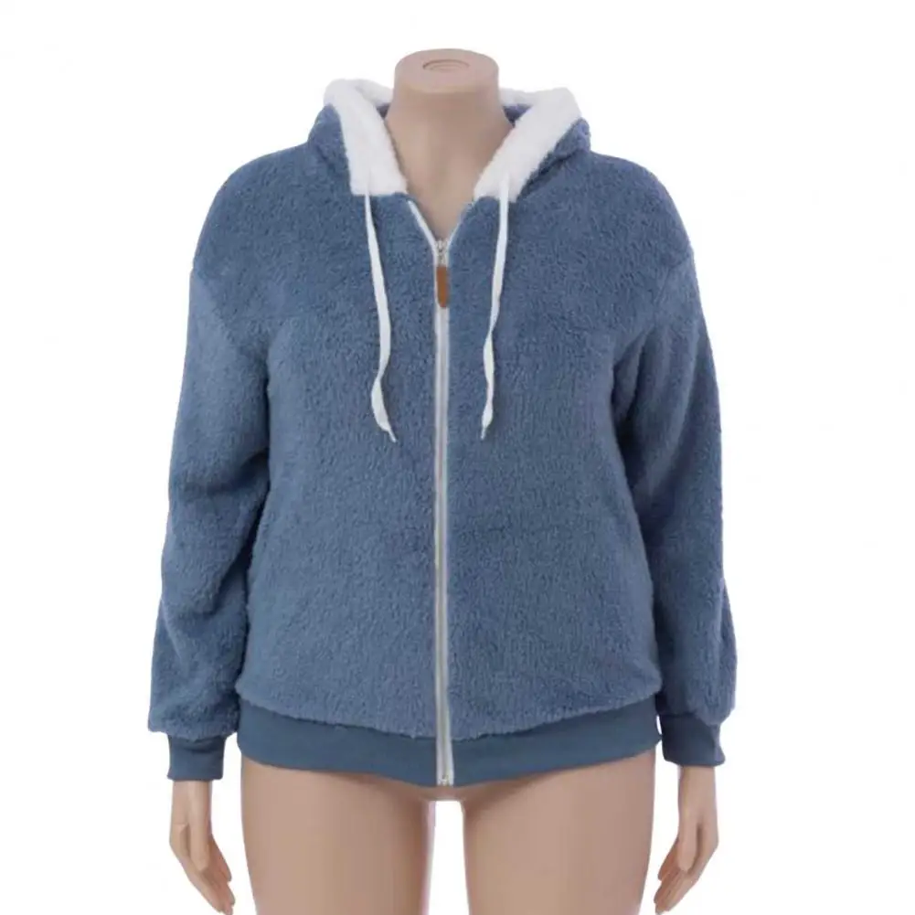 

Women Outerwear Cozy Hooded Plush Winter Coat for Women Windproof Zipper Closure Jacket with Side Pockets Stylish for Weather