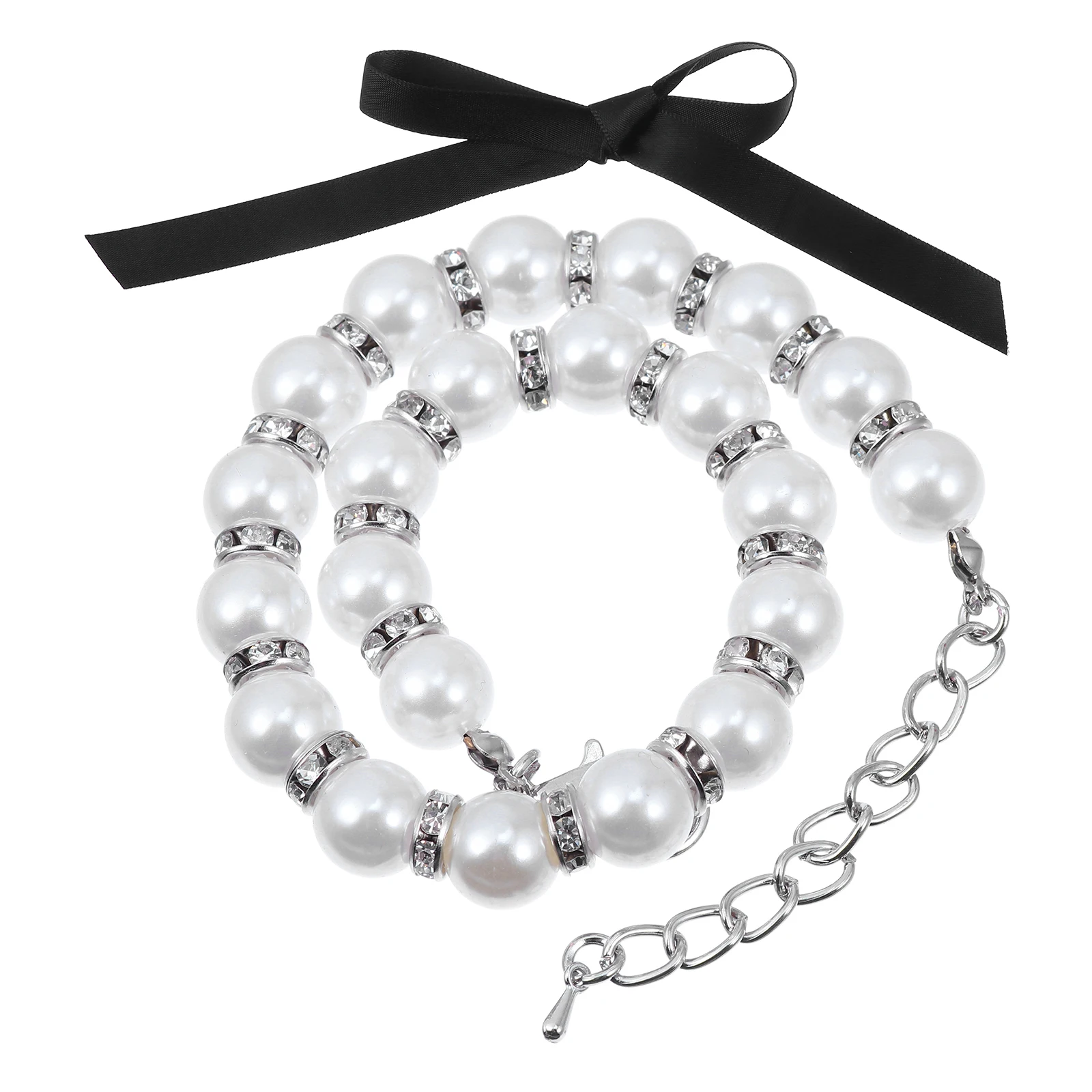 

1 set 1 Set Pet Jewelry Collar For Dogs Cats Imitation Pearls Adjustable Ribbon Bow Wedding Party Costume Accessory Pet Supplies