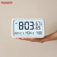 Large Screen Digital Alarm Clock Multifunctional Temperature Humidity Date Week Display Dual Alarms Soft Light Electronic Clock