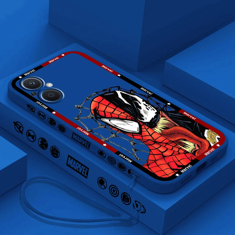 

Marvel Superhero Spiderman Phone Case For OPPO Find X5 X3 X2 Lite Pro Neo A5 A53 A94 4G 5G Liquid Left Rope Soft Cover