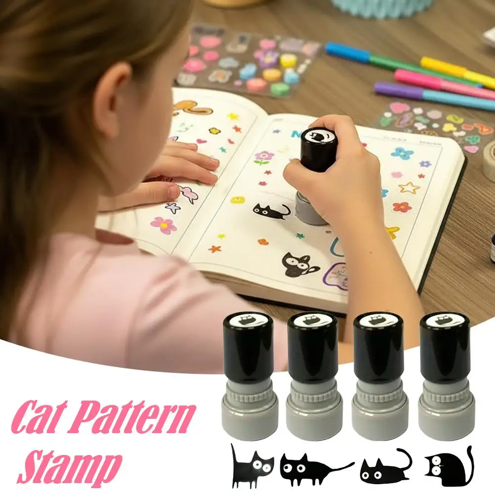 1 set 4 Styles Cute Cartoon Stamps Lovely Small Black Cat Stamp DIY Scrapbooking Decoration Diary Collage Stationery