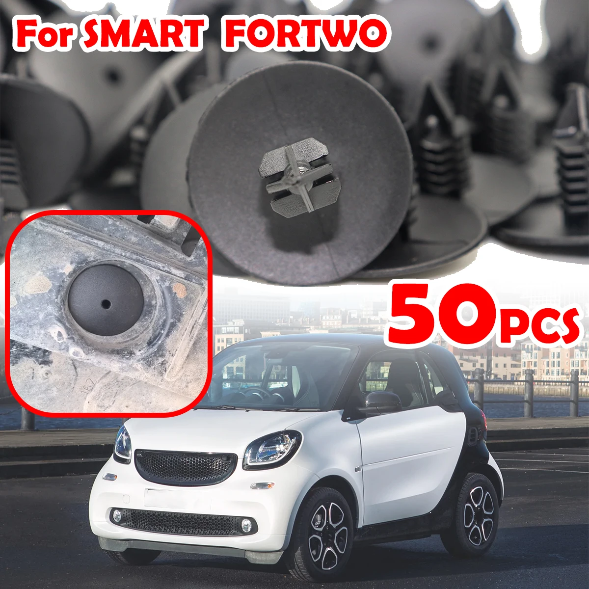 

50pcs Wheel Arch Liner Splash guard Clips Plastic Fastener For SMART FORTWO Coupe Convertible 7703077435 Tool-Free Installation