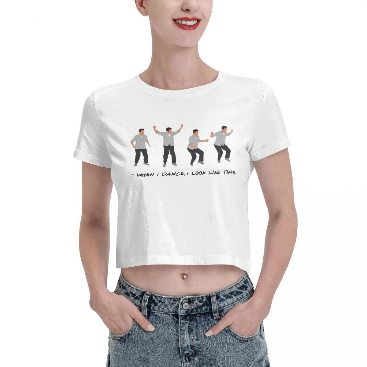 

Leisure Friends Chandler Bing When I Dance Tshirt Cartoon Graphic Tees Female Crop Top,Leak navel T-shirt