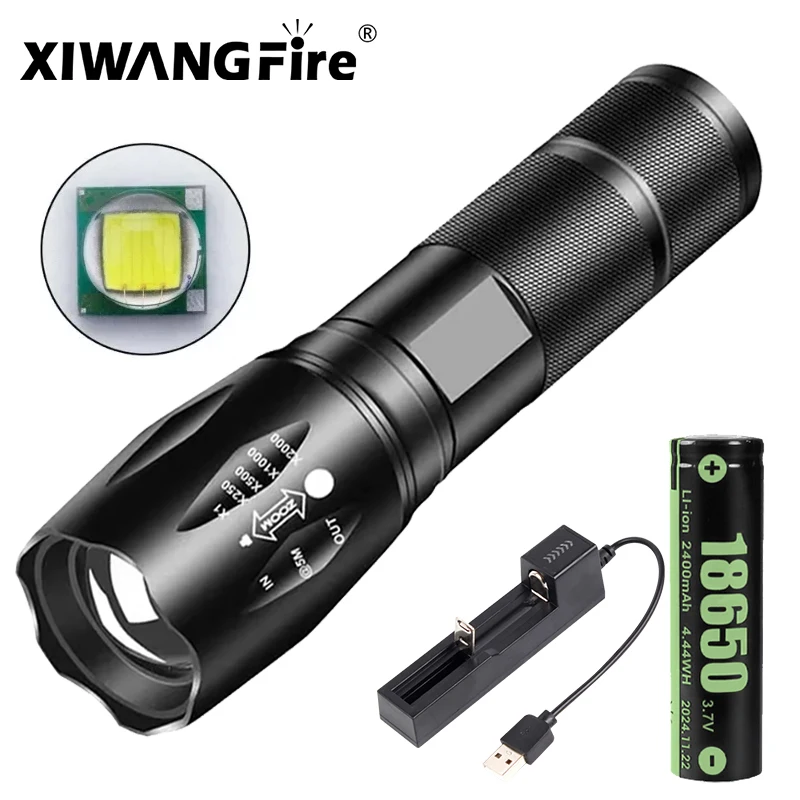 

High Power LED Flashlight 5 Modes Zoomable Aluminum Camping Torch Waterproof Uses 3 AAA Batteries for Outdoor Activities ﻿