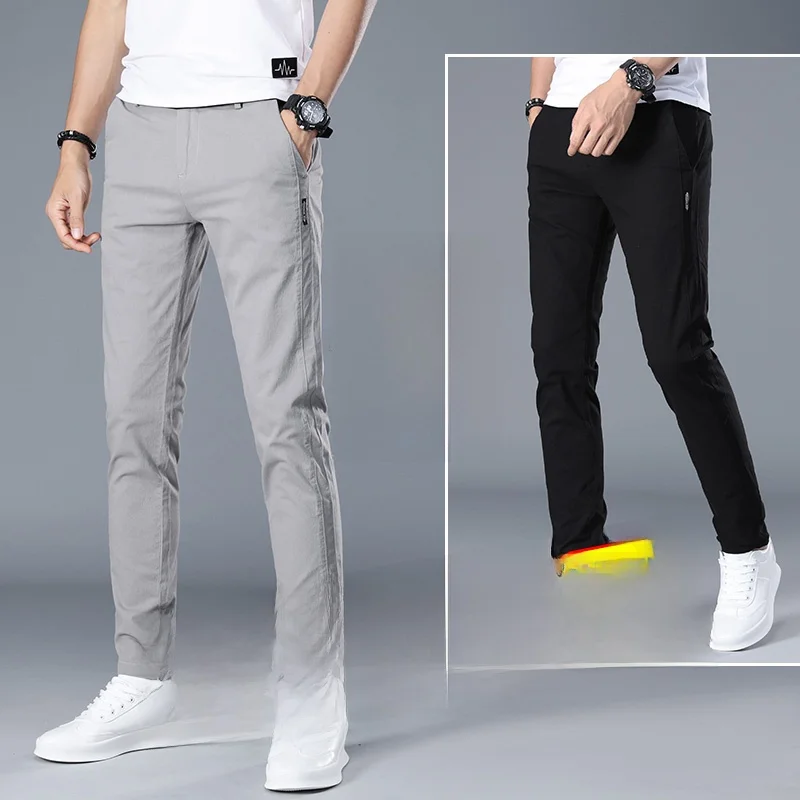 

Мужские повседневные брюки Spring Thi: свободные, прямые, эластичные, универсальные, спортивные, однотонные, со средней посадкой