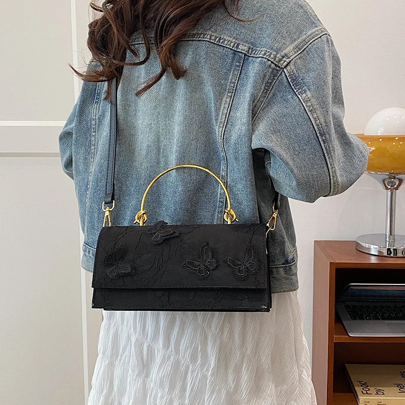 Bags 2025 New Collection Forest Sweet Girl Fashion Lace Butterfly Western Style Single Shoulder Chain Small Square Bag Trendy