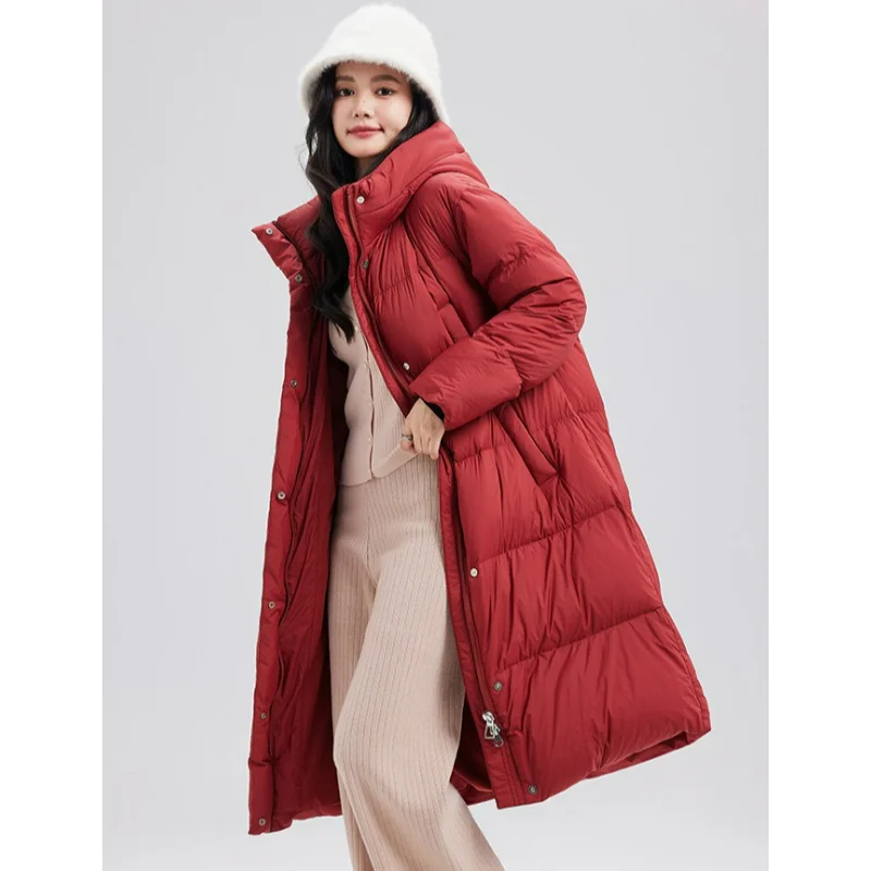 Hooded Down Jacket Women Winter Mid-length Pink 2025 Super Good-looking Thick Large Size Fashion Coats Ladies White Duck Light