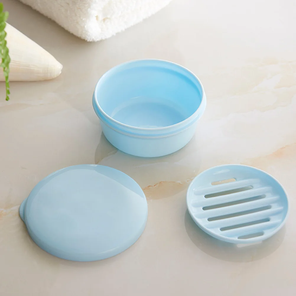 

2pcs Soap Box Blue Circular Plastic Waterproof Travel Case Lightweight Portable Bathroom Container Home Business Trip