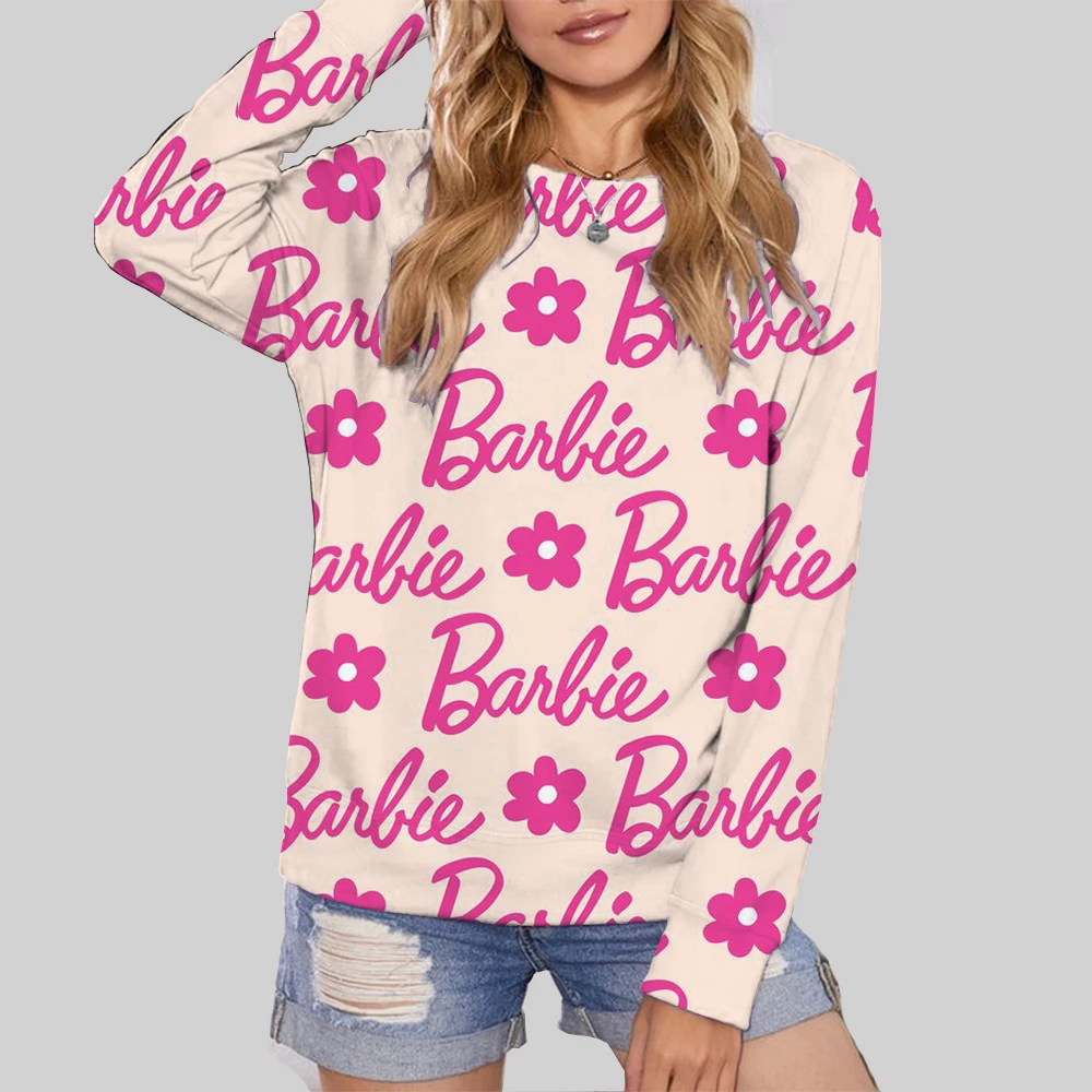 

Simple Barbie Printing Women Hoodies Harajuku Oversize Hoody Fashion Loose Clothing Comfortable Sweatshirt Female ﻿