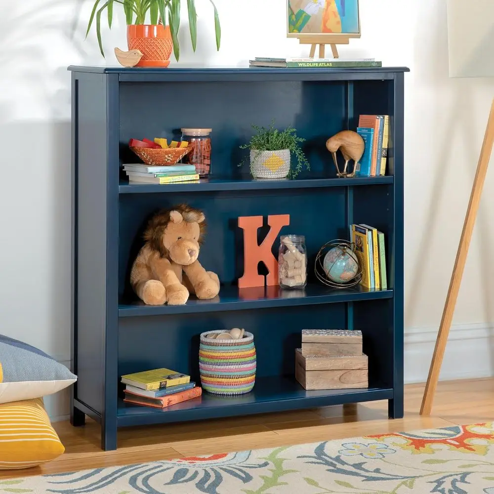 

Taiga 3-Shel Bookcase - Navy: 42" Bookshel and Storage Unit or Bedrooms or Playrooms, Wooden Shelving or Books, Toys, School Sup