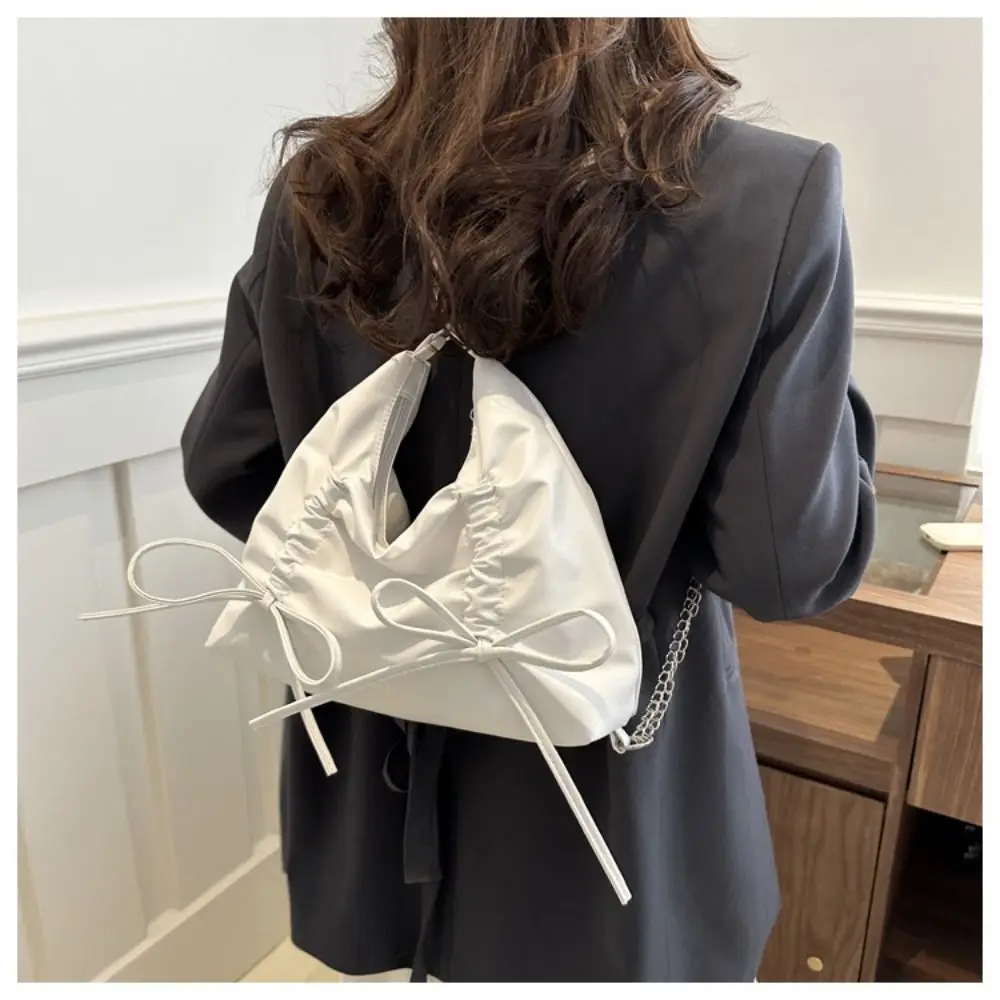 PU Drawstring Bow Design Crossbody Bag Women\'s Shoulder Bag Fashion Backpack Simple Sweet Tote Bag