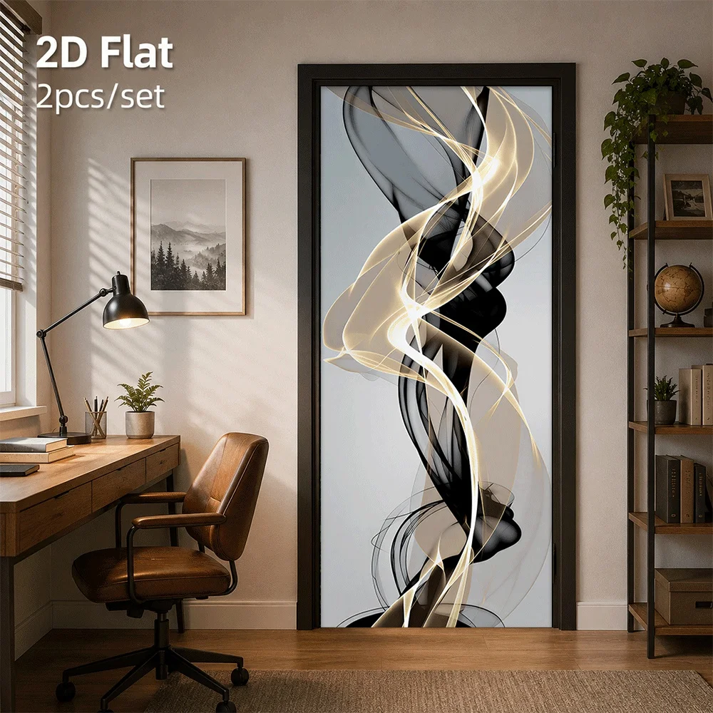 1 piece of modern art line door sticker abstract gold flowing decorative sticker self-adhesive removable 2D flat