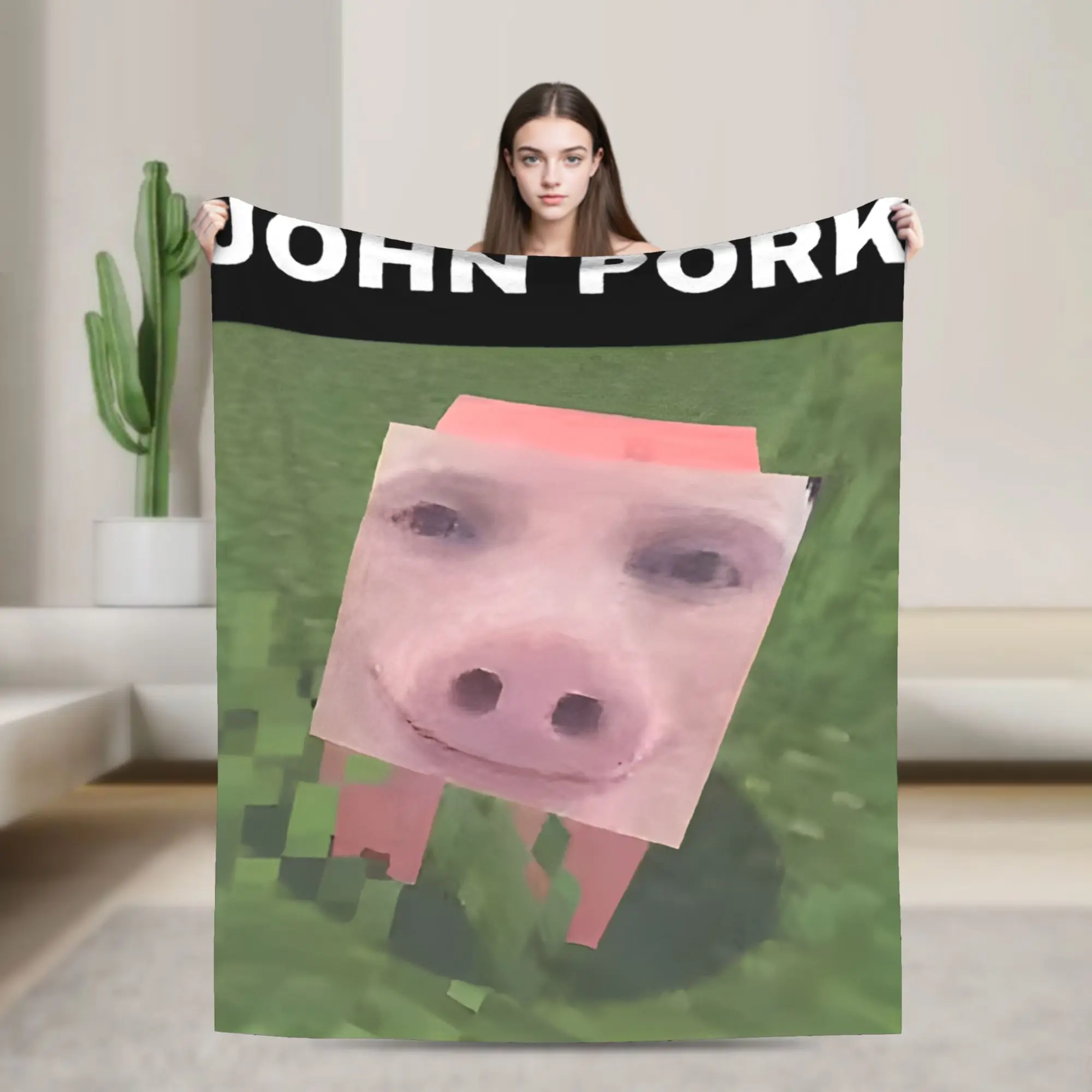 John Pork está llamando mantas de franela de cerdo de dibujos animados, manta suave para viajes al aire libre, colcha de tendencia urbana, funda para sofá cama
