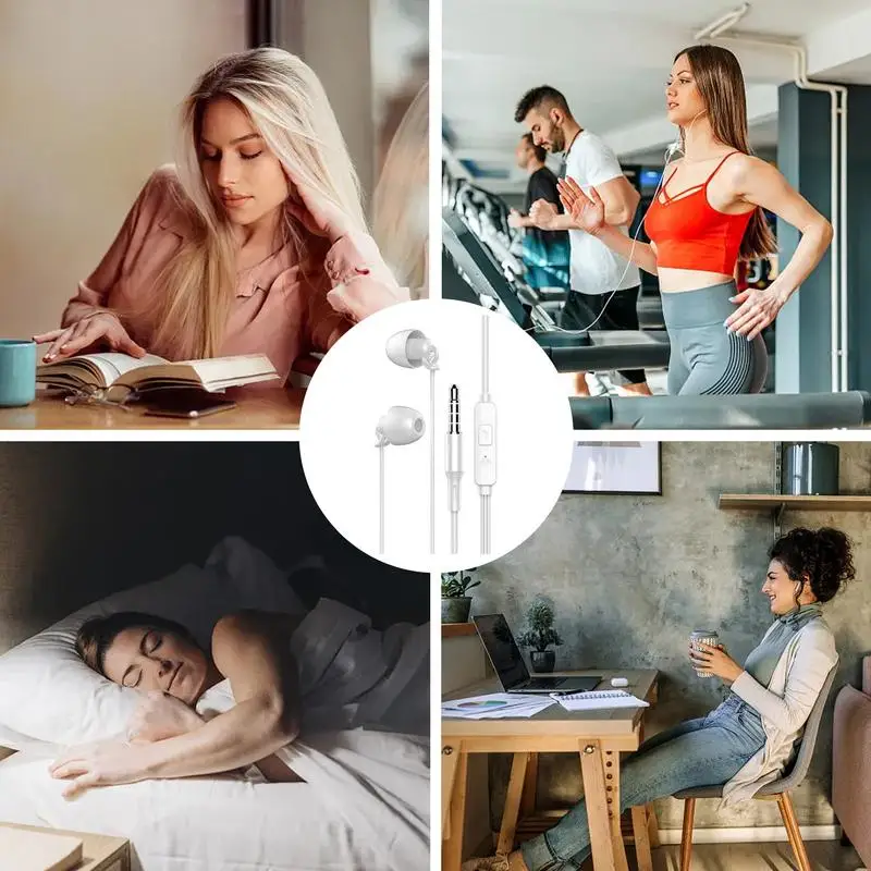 Fones de ouvido com cancelamento de ruído suave para computador, auscultadores leves do sono do silicone, auriculares com fio intra-auriculares