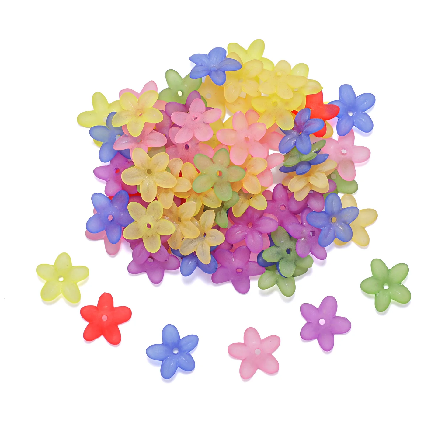 

100 шт./упак., акриловые матовые красочные пятилепестковые цветы с отверстиями, держатель для цветов, сделай сам, домашний браслет, ювелирные аксессуары на голову