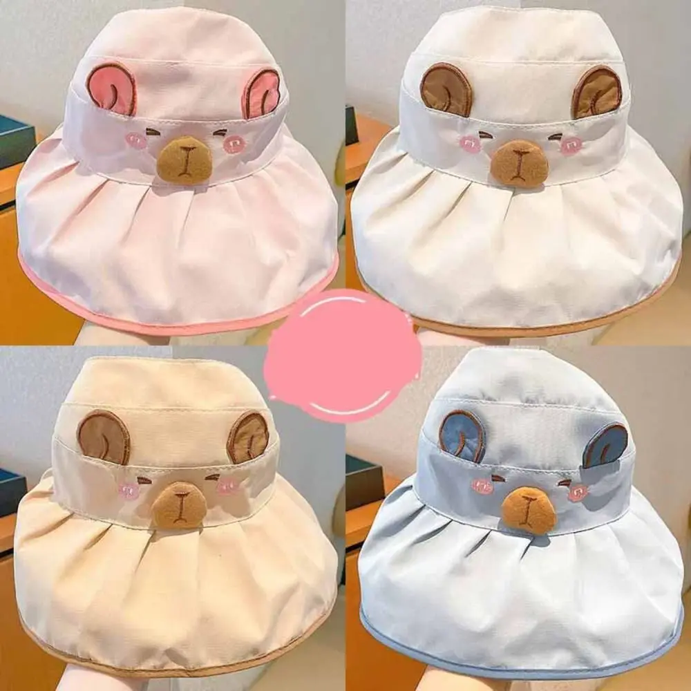 

Korean Style Cartoon Capybara Bucket Hat Solid Color Quick-dry Summer Sunhat Anti-UV Sun Hat Shading Hat