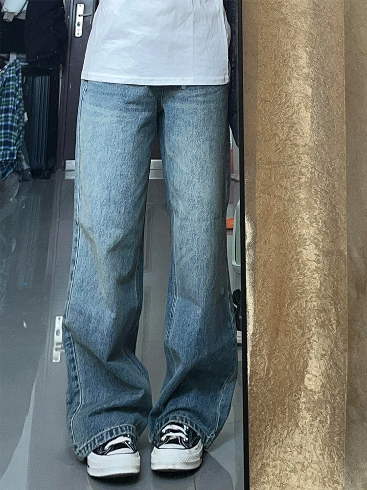 

Light Blue High Waist Wide Leg Men's Jeans Straight Casual Trousers Slimming Effect Spring Autumn American High Street Trend