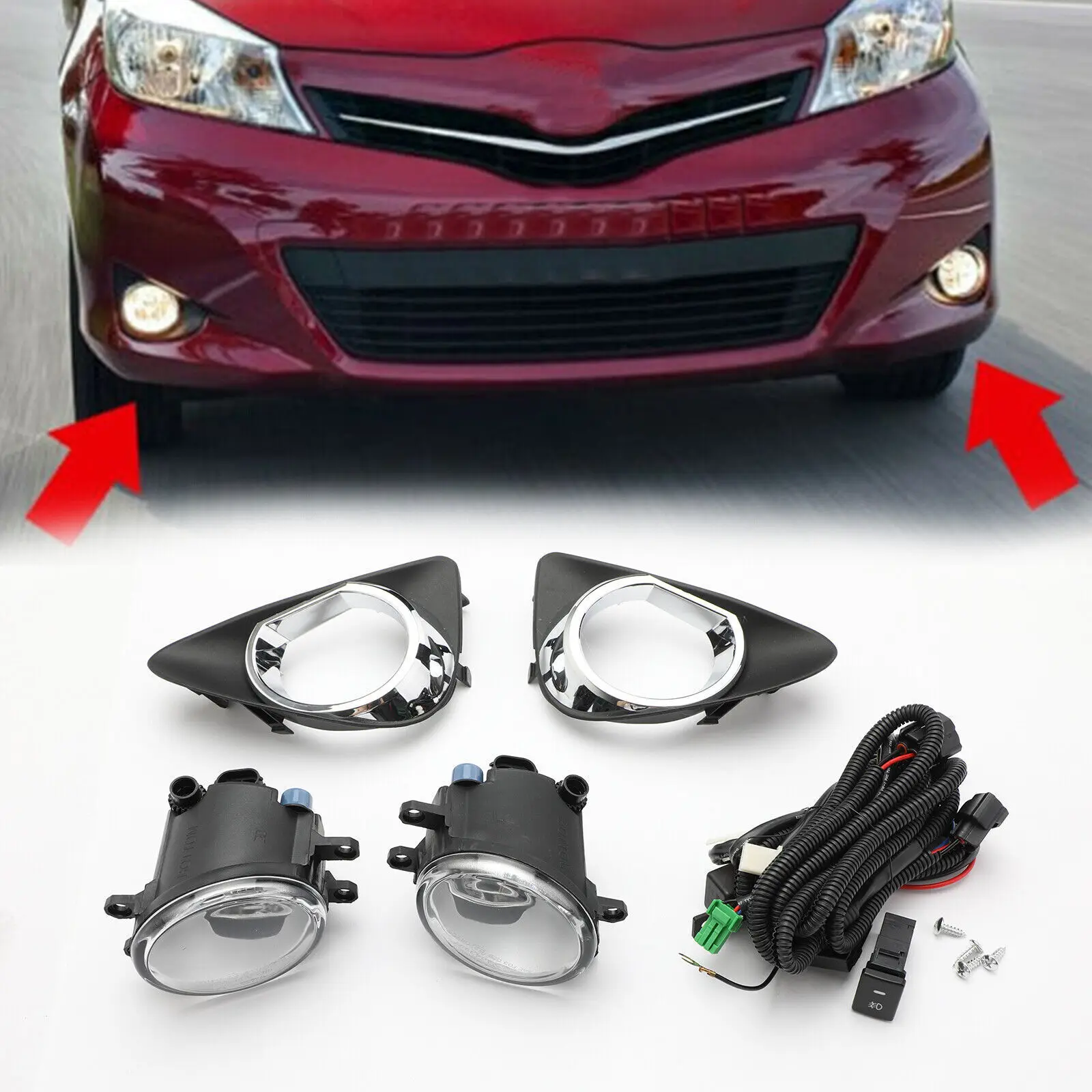 Pair Fog Light W/Switch Wiring Cover Kit For 2012-2014 Toyota Yaris Hatch  U2 U1