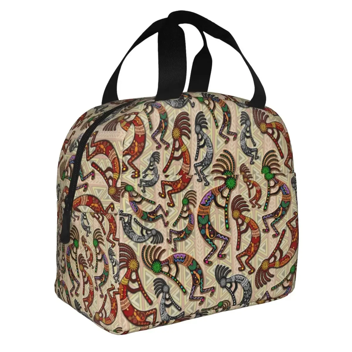 Custom Kokopelli Rainbow Colors Insulated Lunch Tote Bag for Women Aboriginal Tribal Pattern Portable Cooler Thermal Bento Box