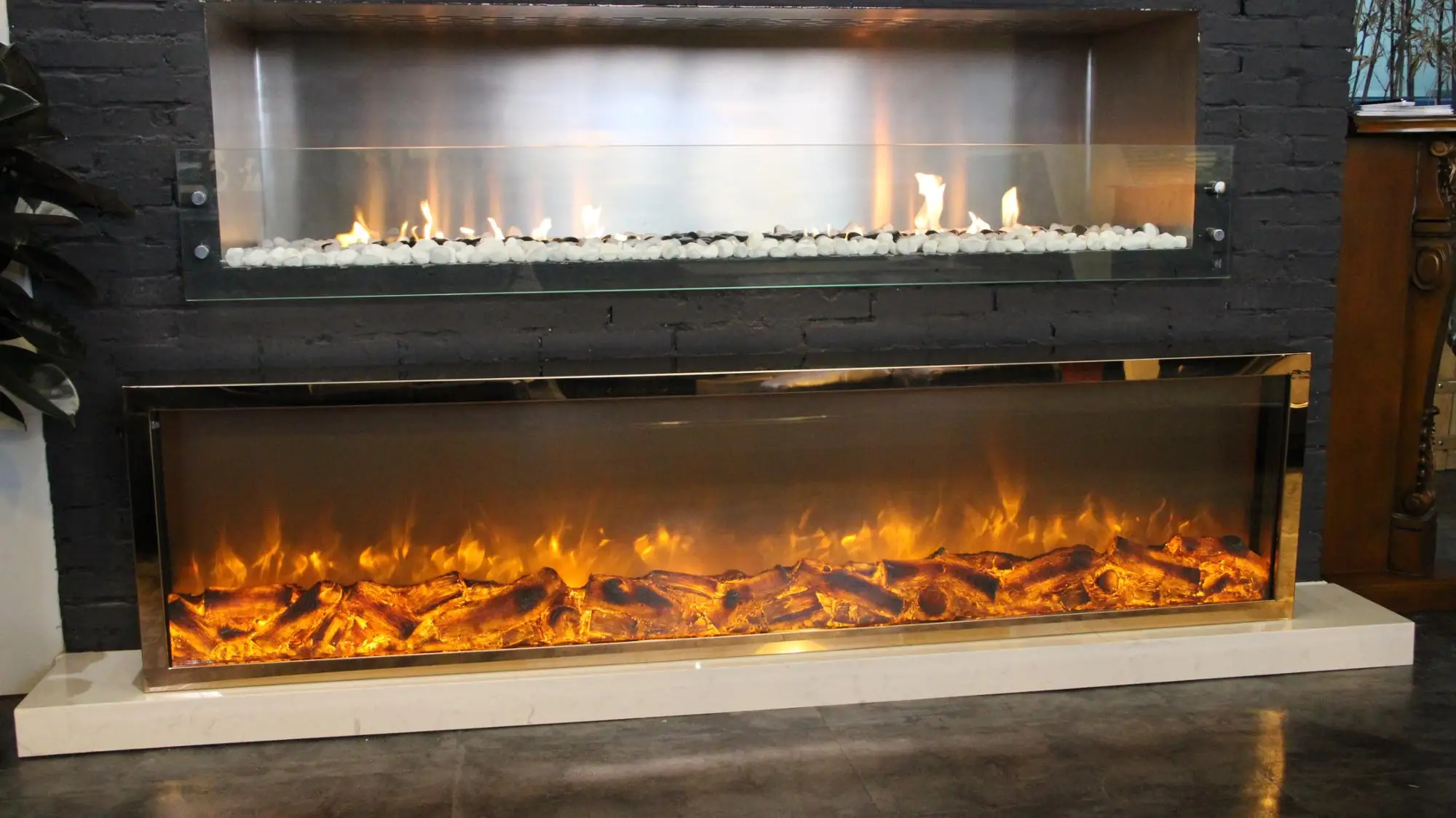 Lar 1800mm Modern Hotel Electric Fireplace With 3D Pebbles Effect Contemporary Electric Fireplaces