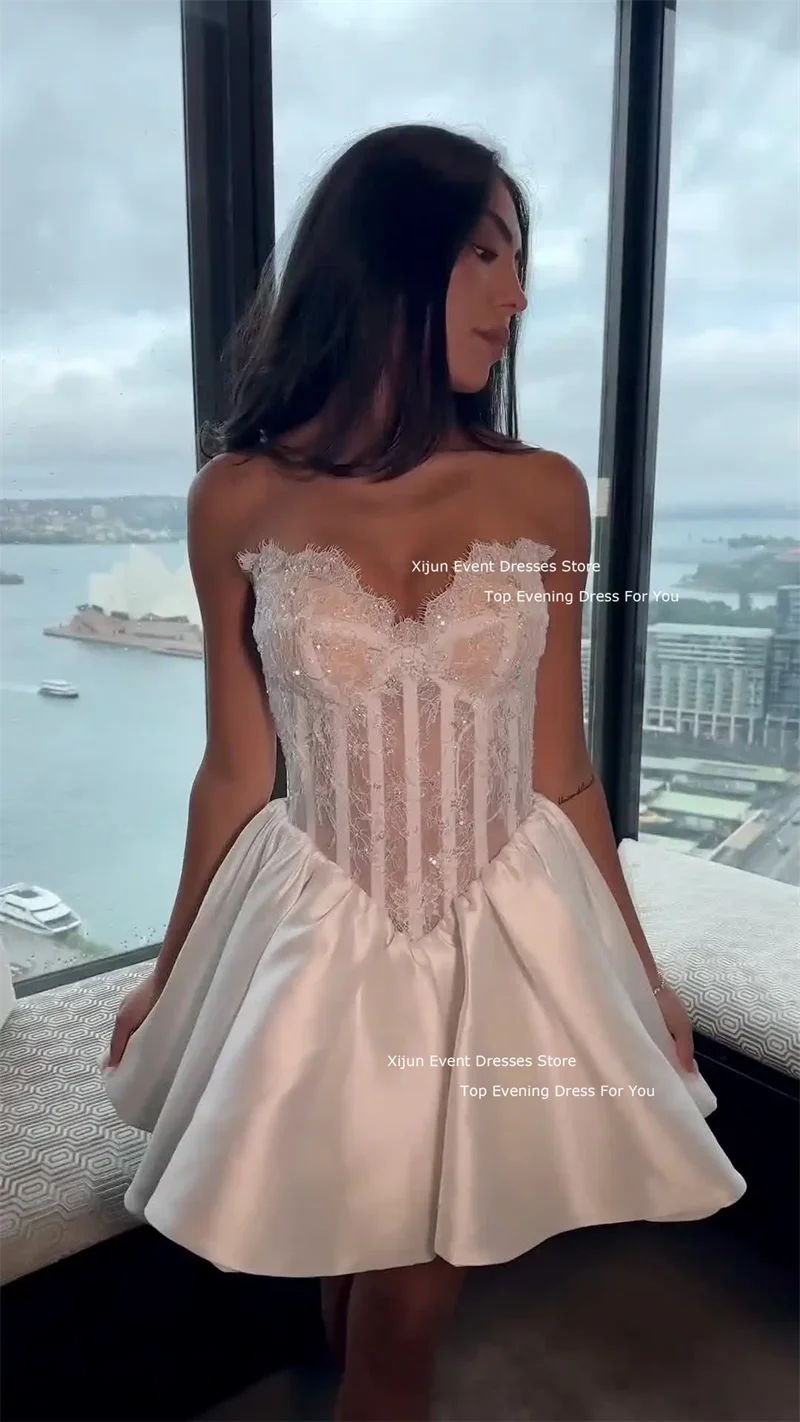 Xijun White Short Wedding Dresses Lace Sweetheart Fishbone Mini Bridal Gowns For Women Cocktail Dresses Wedding Party Gowns 2024