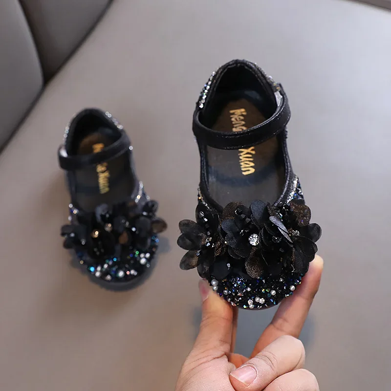 Children\'s Leather Shoes 2024 Spring Shallow Princess Shoes for Girls Fashion Sequins Glitter Kids Ballet Performance Flat Shoes