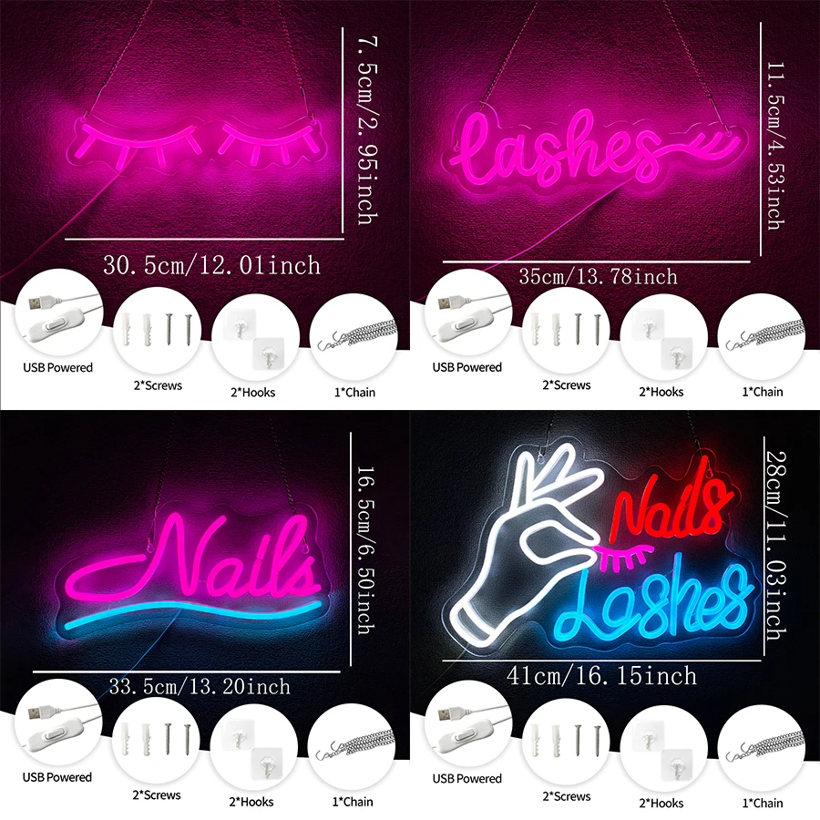 Beauty Salon Led Neon Sign, Eyelash Business Icon, Used For Dressing Room, Beauty Salon, Nail Salon, Spa Decor, Usb Powered.