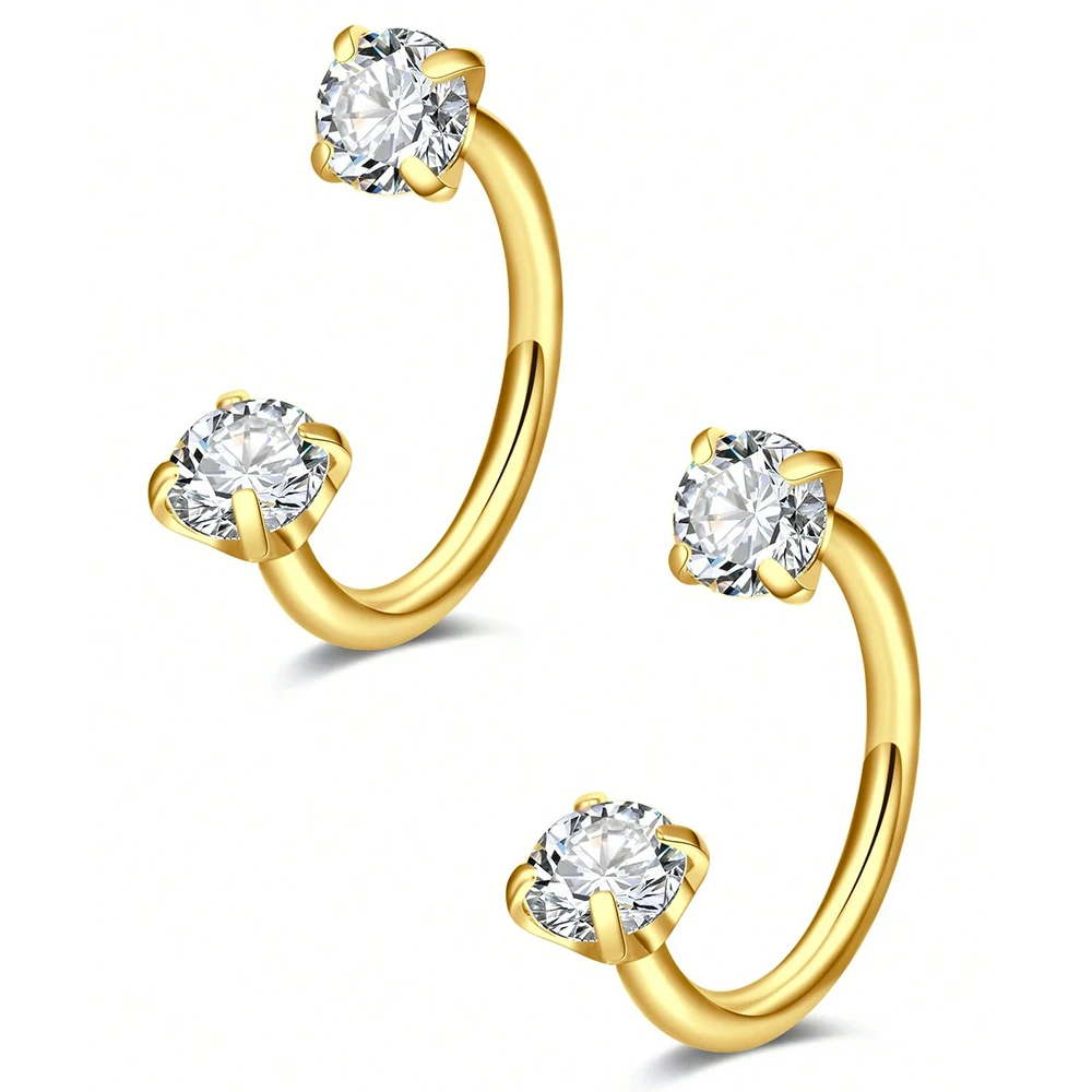2 Stuks Rvs Zirconia Hoefijzer Ring Piercing Neus Oor Buik Ringen Vrouwen Kraakbeen Helix Oorbellen Daith Piercing Sieraden