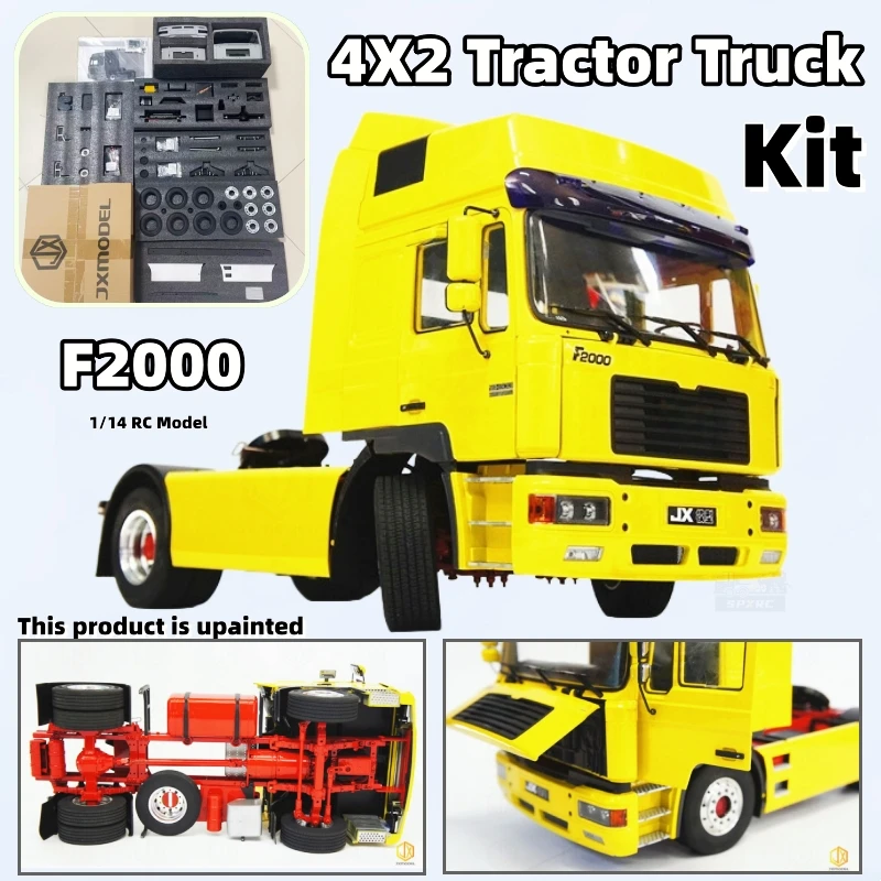 Zestaw ciężarówki ciągnikowej 4X2, wersja z pełną metalową kabiną, niemalowany F2000, do modelu 1/14 Tamiya RC Man, przyczepa, wywrotka, zestaw części do modeli zabawek.