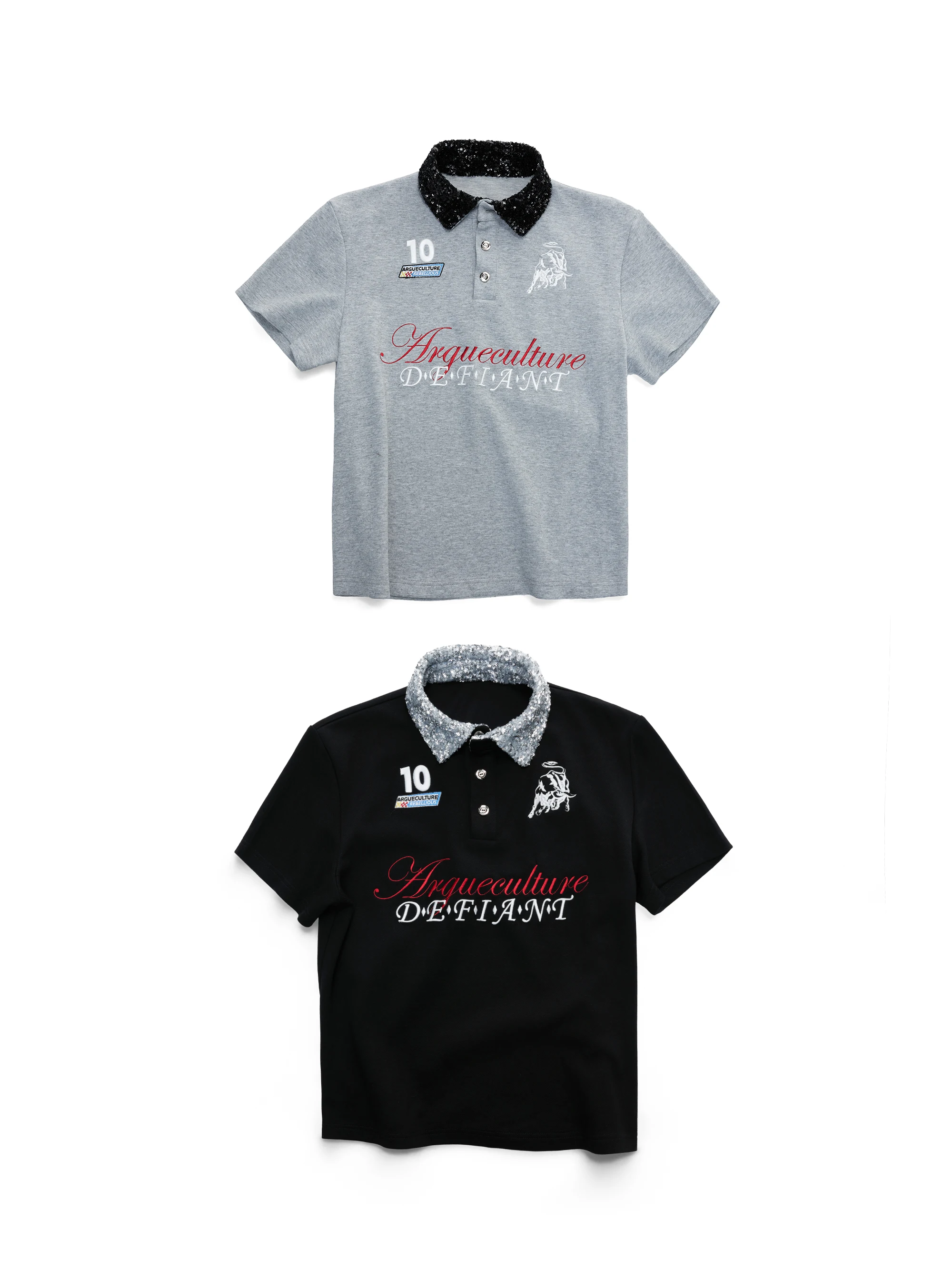 Argue E-Hunting Title Color Stitching Letter  Shirt Short Wide Half Sleeve Turn Collar T-Shirt Skin-friendly Cool Feeling