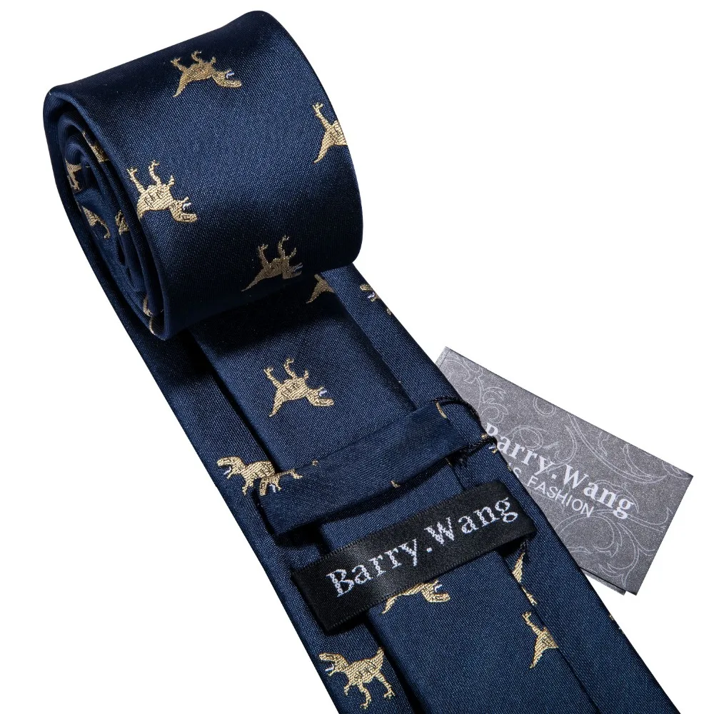 Set dasi pria baru datang pola dinosaurus Navy Gold dasi pernikahan pria 8.5cm dasi bisnis sutra untuk hadiah pria FA-5191
