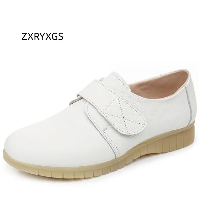 

ZXRYXGS Sales Promotion Autumn Real Leather White Shoes Soft Sole Comfortable Women Flats 2023 Cowhide Plus Velvet Winter Shoes