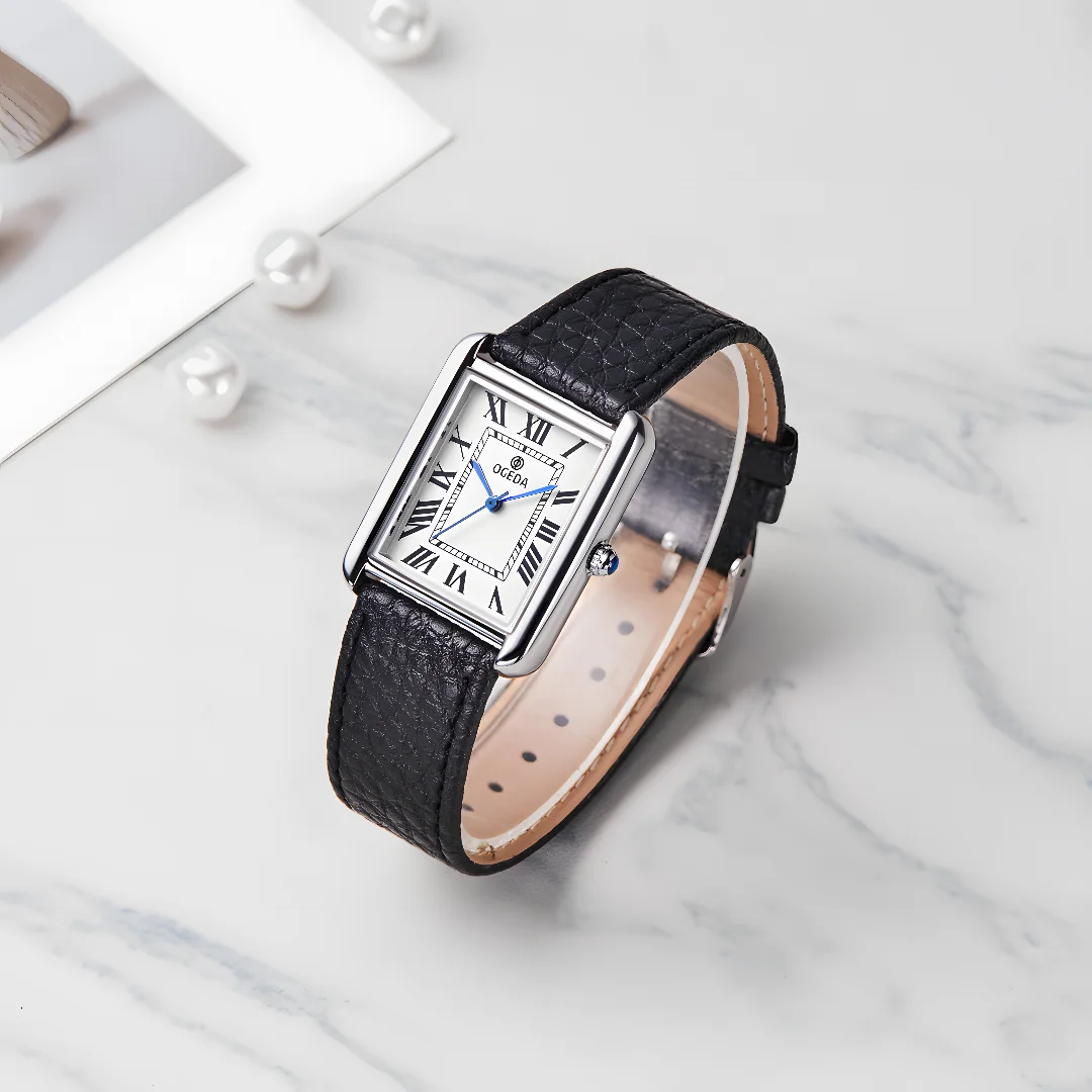 OGEDA Waterproof Couple Watches Casual Fashion Quartz Stainless Steel Leather Strap Square Dial Men's And Women's Lover Watch