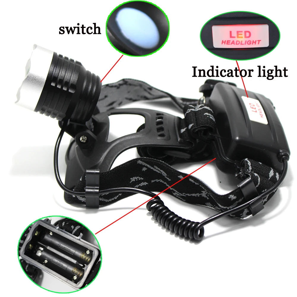 5000LM LED Headlight T6 Headlamp Waterproof 3 Modes Rechargeable Head Lamp Light Flashlight Torch +2x18650 Battery+Charger