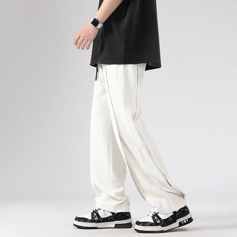 2024 Summer New Men's Pants Fashion Casual Pants Neutral Trendy Solid Color Wide Leg Pants