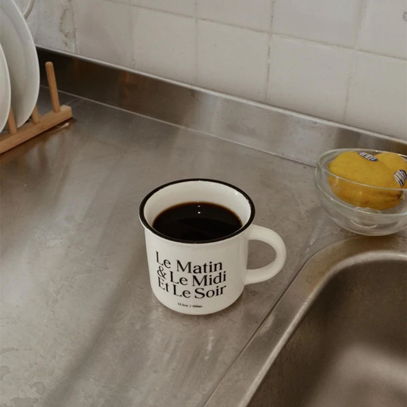 Coffee Mug Korean Style French Ceramic Handle Mug Milk Coffee Cup Letter Water Cup  Ceramic Cup Black And White Cup