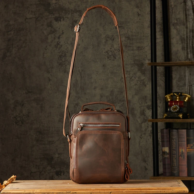 Vintage Genuine Leather Shoulder Bag Outdoor Travel Handbag Men Handmade School Satchels Retro Cowhide Leather Messenger Bag