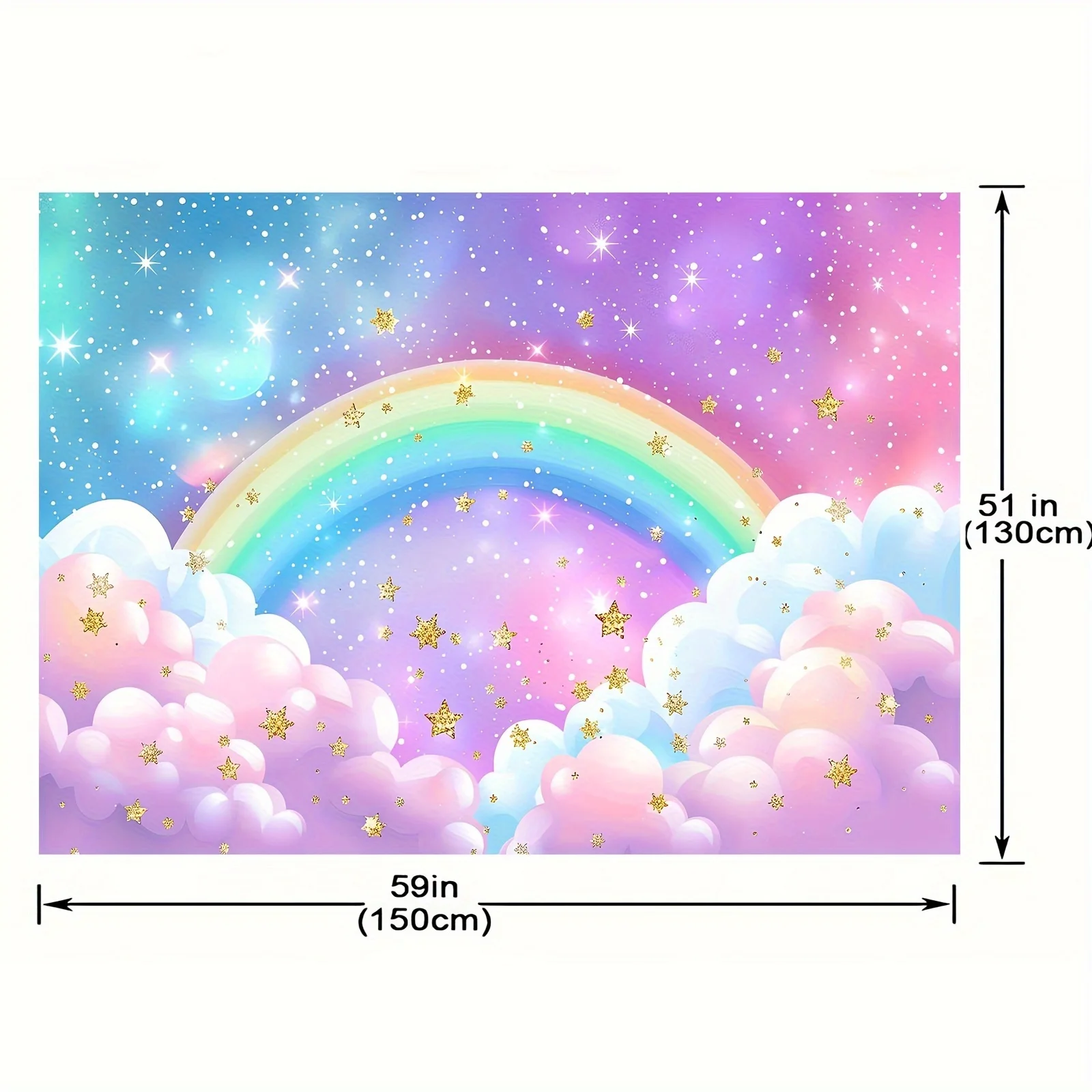 Polyester rainbow sky clouds twinkling stars Golden dot photography background Birthday