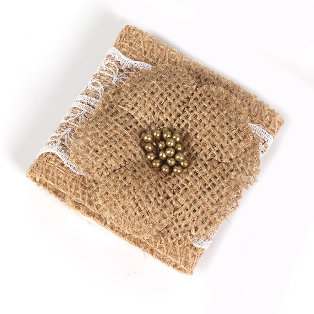 4PCS DIY Jute Napkin Ring Creative Flower Bow Napkin Buckle Hotel Wedding Supplies Handmade Napkin Christmas Decoration Table