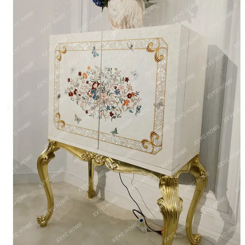 Luxury furniture wine cabinet for villa dining room, decorated with inlaid shells and dishes