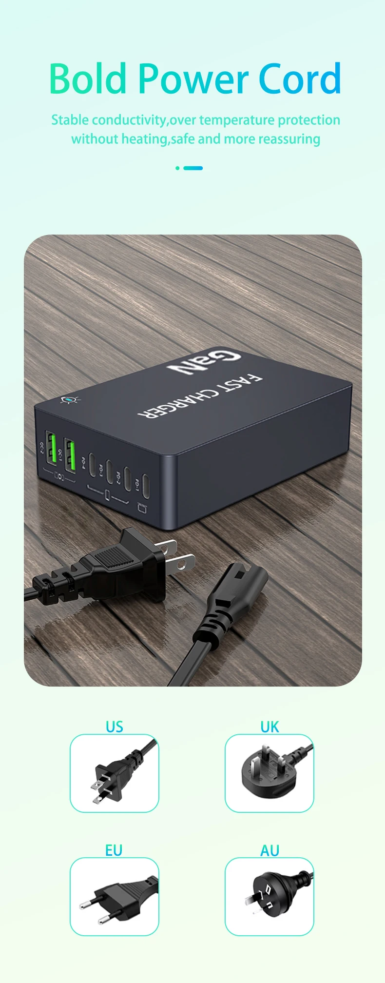 1100 W GaN 6-Ports USB C Ladegerät 100 W PPS Schnellladestation für Samsung iPhone Laptop Tablet MacBook Typ C PD Schreibtischladegeräte – Detail 11