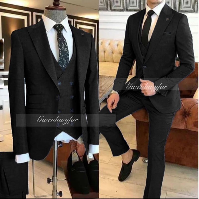 Gwenhwyar 3-Pieces New Khaki Men's Suit 2025 Pointy Lapel Slim Casual Tuxedo Groom's Tenor Men's Suit (Jacket+Pants+Vest) Party