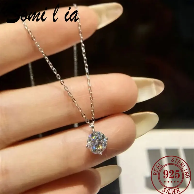 

Somilia New Fashion 100% 925 Sterling Silver Women's Diamond Necklace Pendant 18K Golden Necklace Fine Jewelry Girlfriends Gift