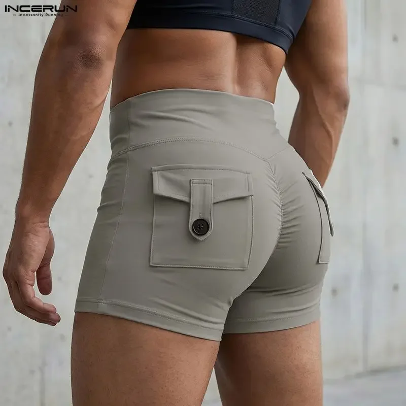 INCERUN Herren-Shorts, einfarbig, elastische Taille, Jogger, Herren-Unterteile, Streetwear, Sommer, Taschen, 2026, modische Freizeit-Shorts für Herren